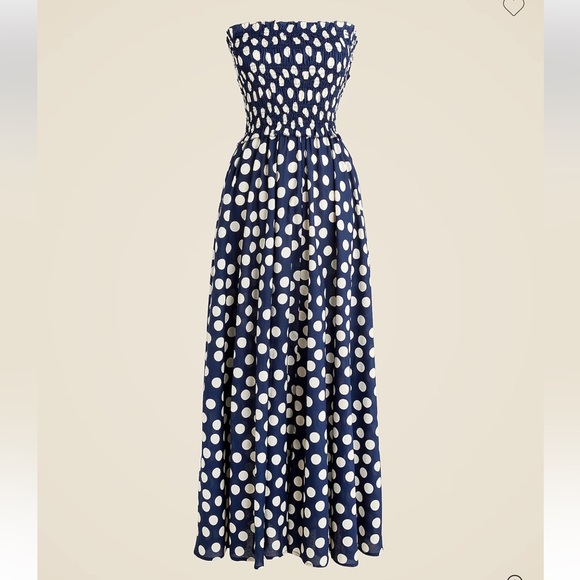 J. Crew Dresses & Skirts - J. Crew Navy and White Polka Dot Strapless Maxi Dress
